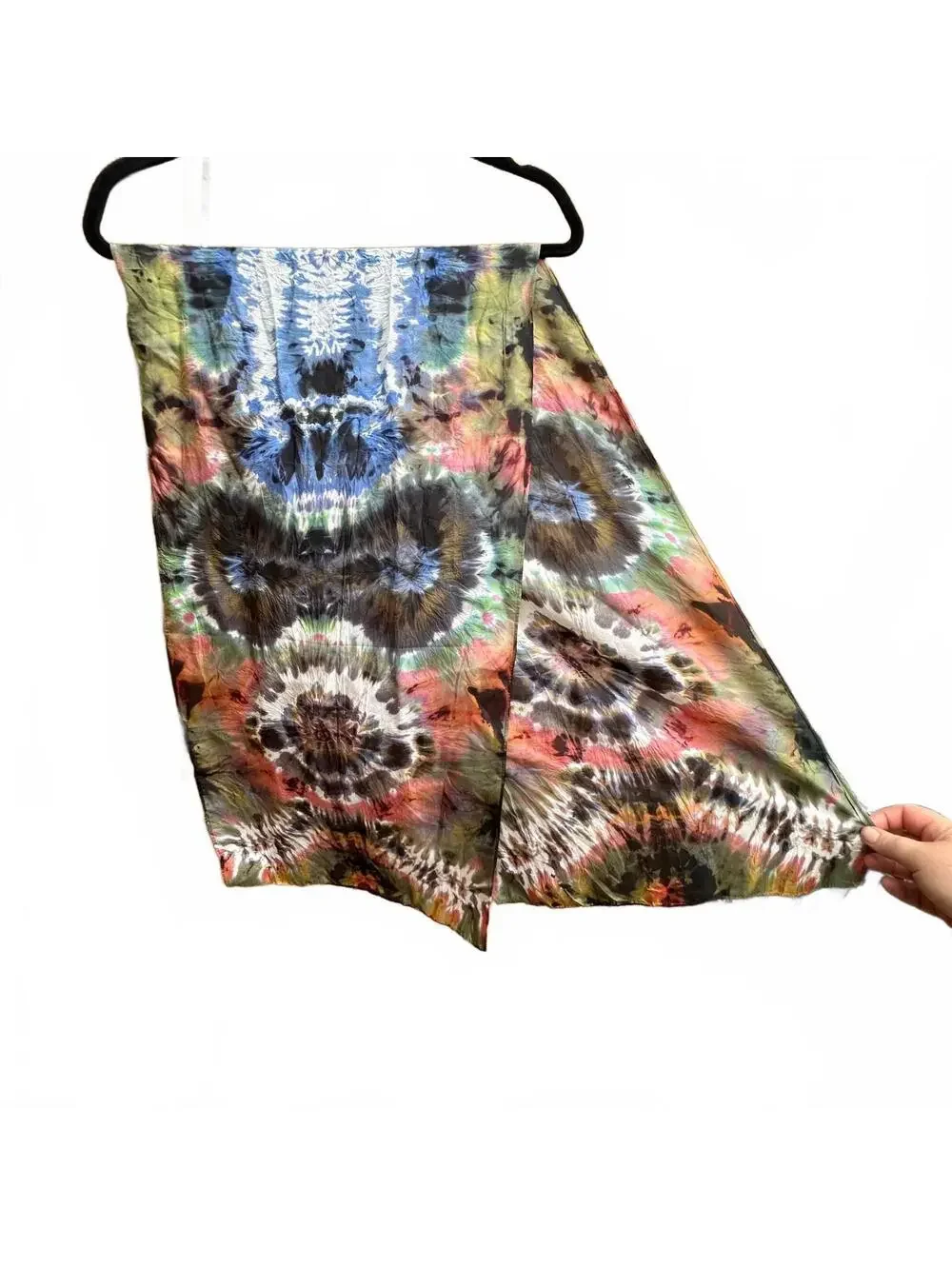 One-of-a-Kind Psychedelic Silk  Scarf Tie-Dye Tapestry – Ice-Dyed Kaleidoscopic